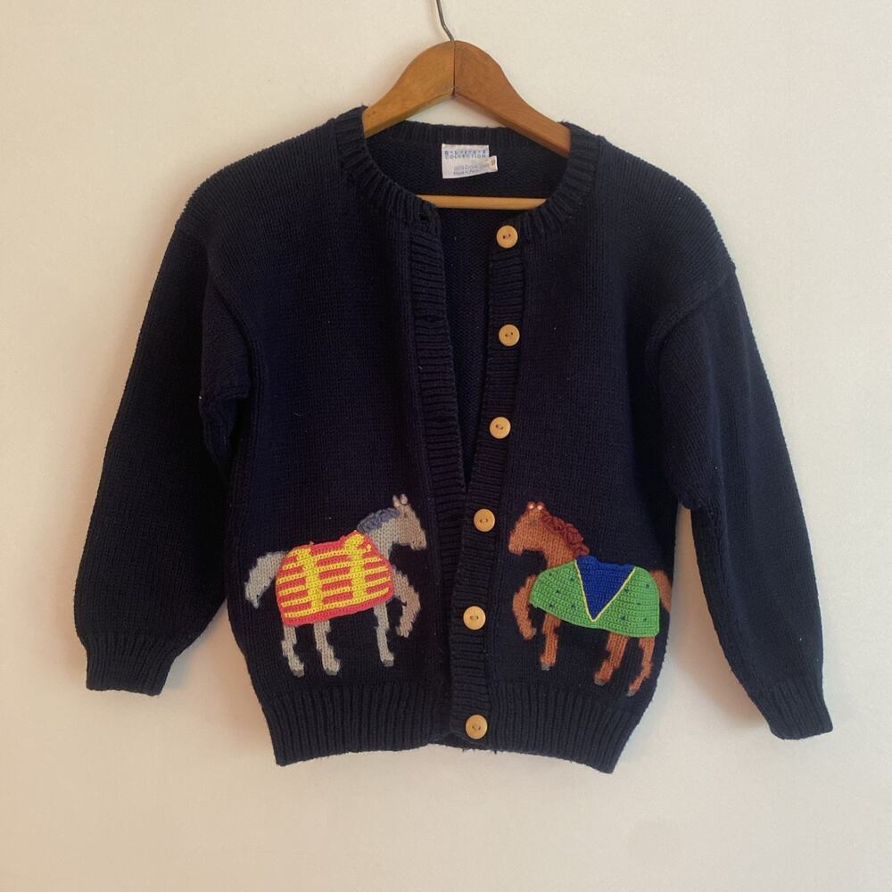 VINTAGE Bliss Collection For Children Horses Knit Cotton Cardigan Size 10 Peru